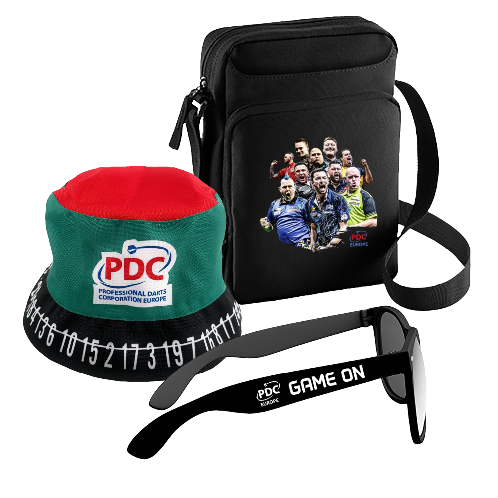 PDC - Summer Starterpack - Reporter Bag + Fischerhut + GAME ON Sonnenbrille